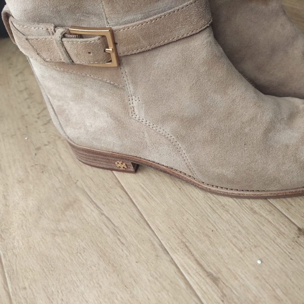 10m Tory Burch Brooke Ankle Bootie Beige Suede Moto Boots Womens‎ - Picture 5 of 13